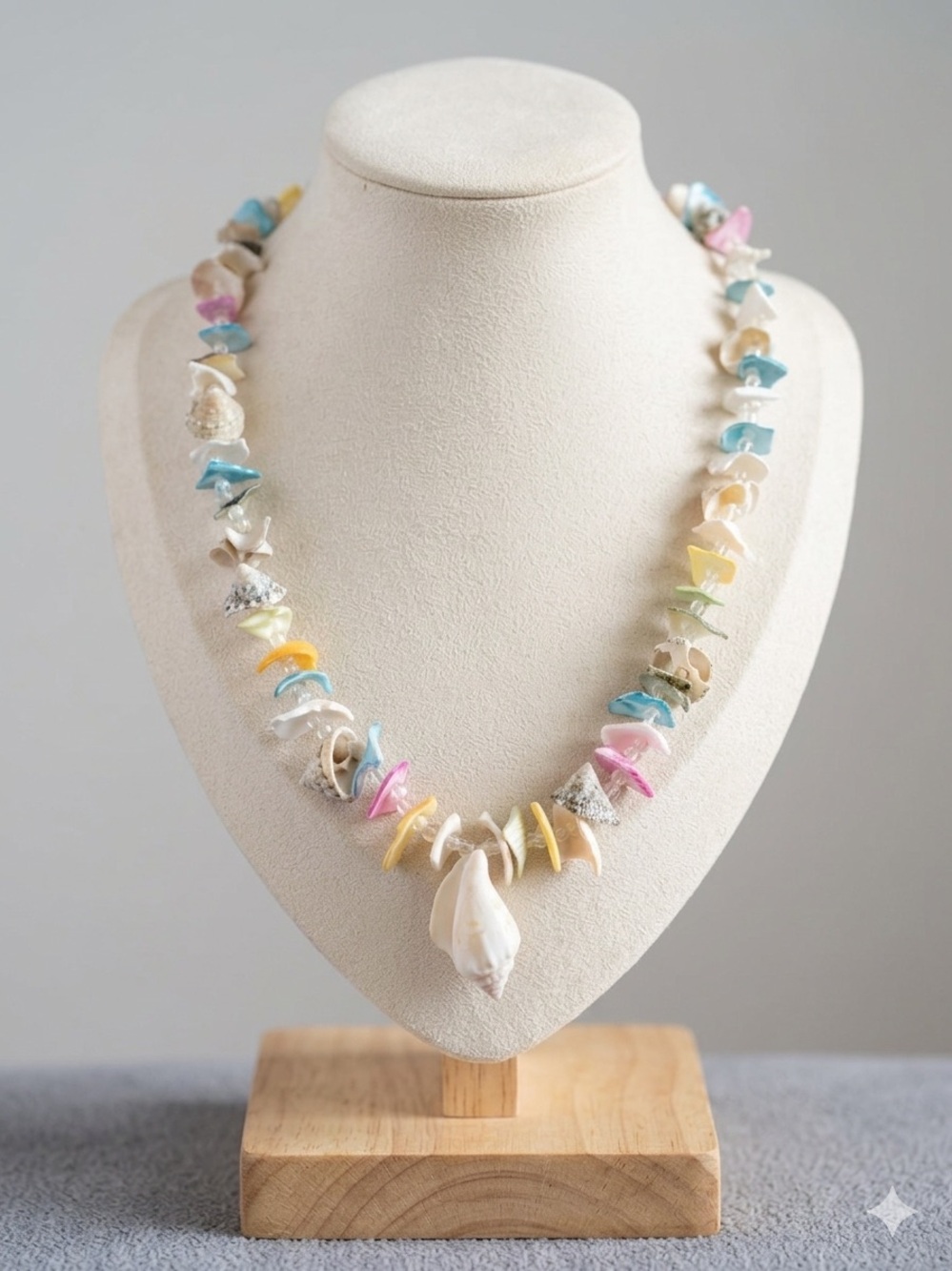 🌸 Shell Pendant Necklace with Pastel Chips 🌸
